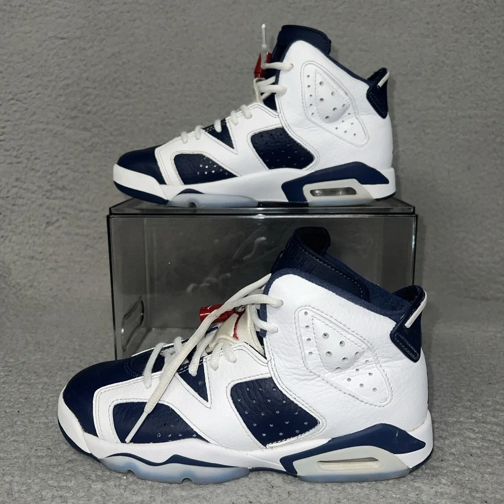Nike Air Jordan 6 Retro Olympic Sneakers Youth 4.5Y Blue White Shoes 384665-164